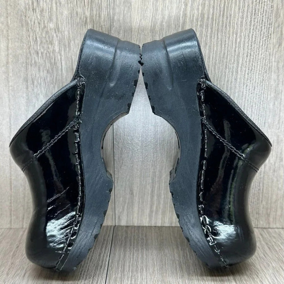 Sanita Shoes Kids 25 8.5-9 Platform Open Back Slip On Clog Patent Leather Black - Picture 8 of 12